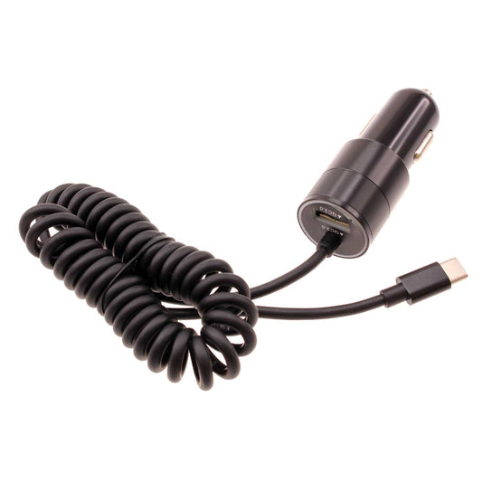 image of 36W Fast Car Charger USB-C Power Adapter Coiled Type-C Cable Extra USB Port DC Socket  - BFJ27 1573-1