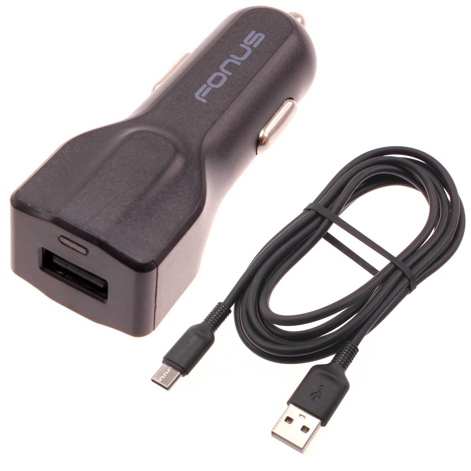 Car Charger 18W Fast USB Port 6ft Cable Type-C Quick Charge  - BFK42 973-1