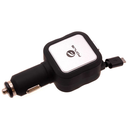 Car Charger Retractable 4.8Amp 2-Port USB Micro-USB DC Socket  - BFM89 836-1