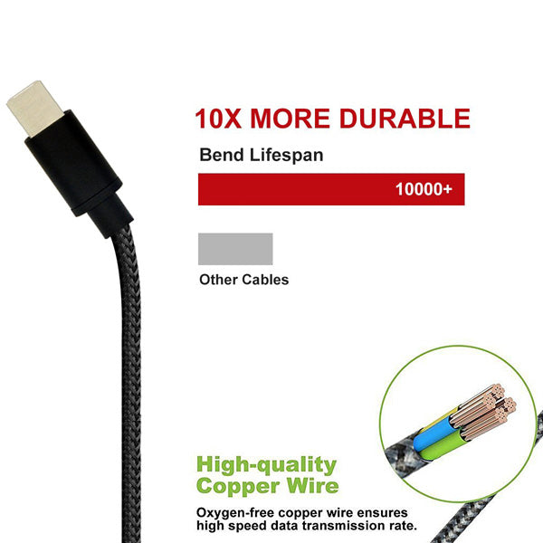  6ft and 10ft Long USB-C Cables   Fast Charge   TYPE-C Cord   Power Wire   Data Sync   Braided   - BFG74 1871-4