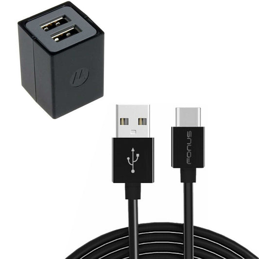 image of Home Wall 2 Port USB Charger with 6ft Long Type-C Cable 2058-1