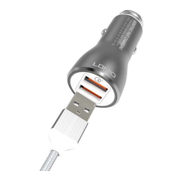  Car Charger   36W Fast   2-Port USB   Coiled Cable   Type-C   Quick Charge   - BFK21 1877-2