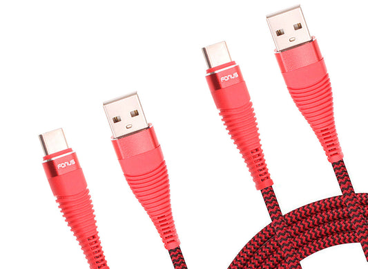 image of  6ft and 10ft Long USB-C Cables   Fast Charge   TYPE-C Cord   Power Wire   Data Sync   Red Braided   - BFJ21+J53 1995-1