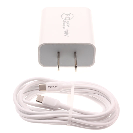 image of 18W PD Home Charger Fast Type-C 10ft Long Cable Quick Power Adapter  - BFE03 1489-1