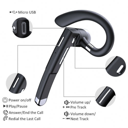 Wireless Earphone Ear-hook Headphone Boom Mic Handsfree Single Headset - BFJ36 1545-3