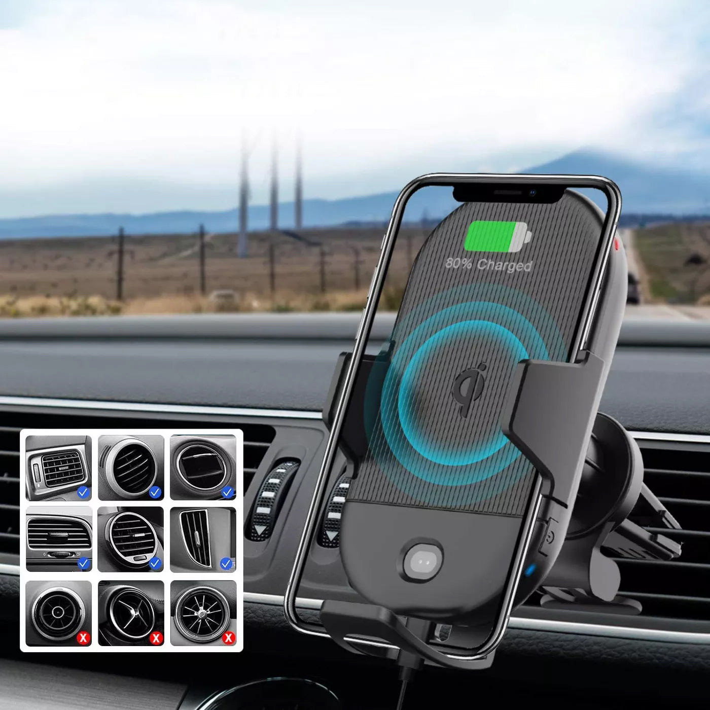 Car Wireless Charger Mount Air Vent Holder  Fast Charge Cradle Dock  - BFZ08 1619-3