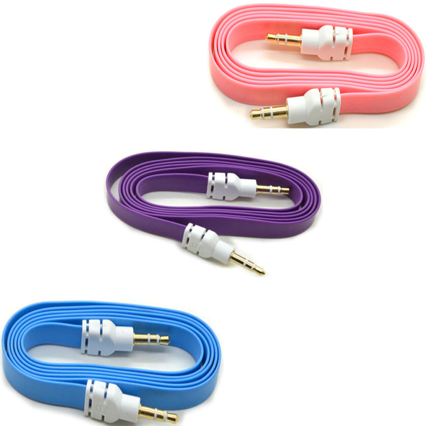 3-Pack Aux Cable   Audio Cord   3.5mm Adapter  Car Stereo Aux-in   Speaker Jack Wire  (Blue Purple Orange)  - BFG73 1875-1