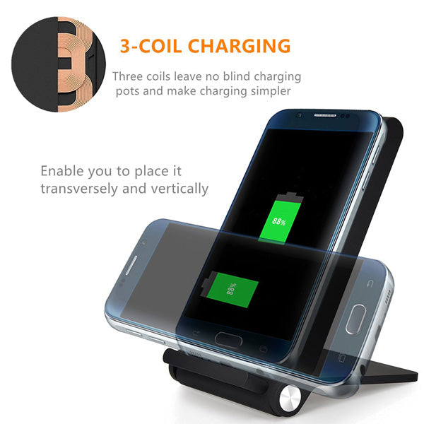 Wireless Charger 10W Fast Folding Stand 3-Coils Charging Pad  - BFK79 986-3