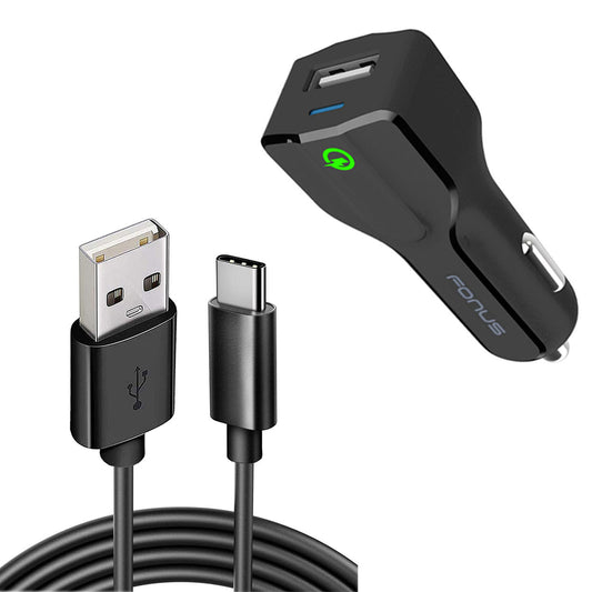 image of Car Charger 18W Fast USB Port 6ft Cable Type-C Quick Charge  - BFK42 973-1