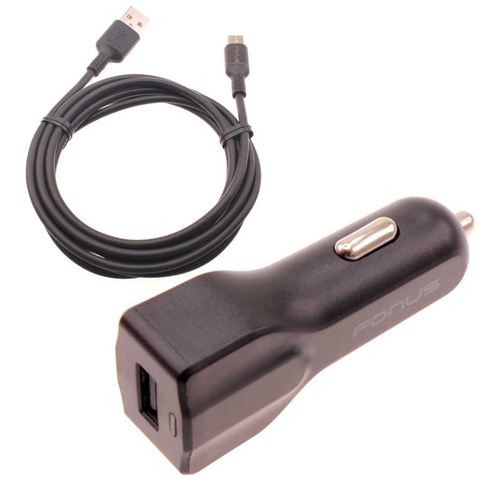 image of Car Charger 24W Fast 2-Port USB 6ft Cable Type-C Turbo Charge  - BFB71 966-1