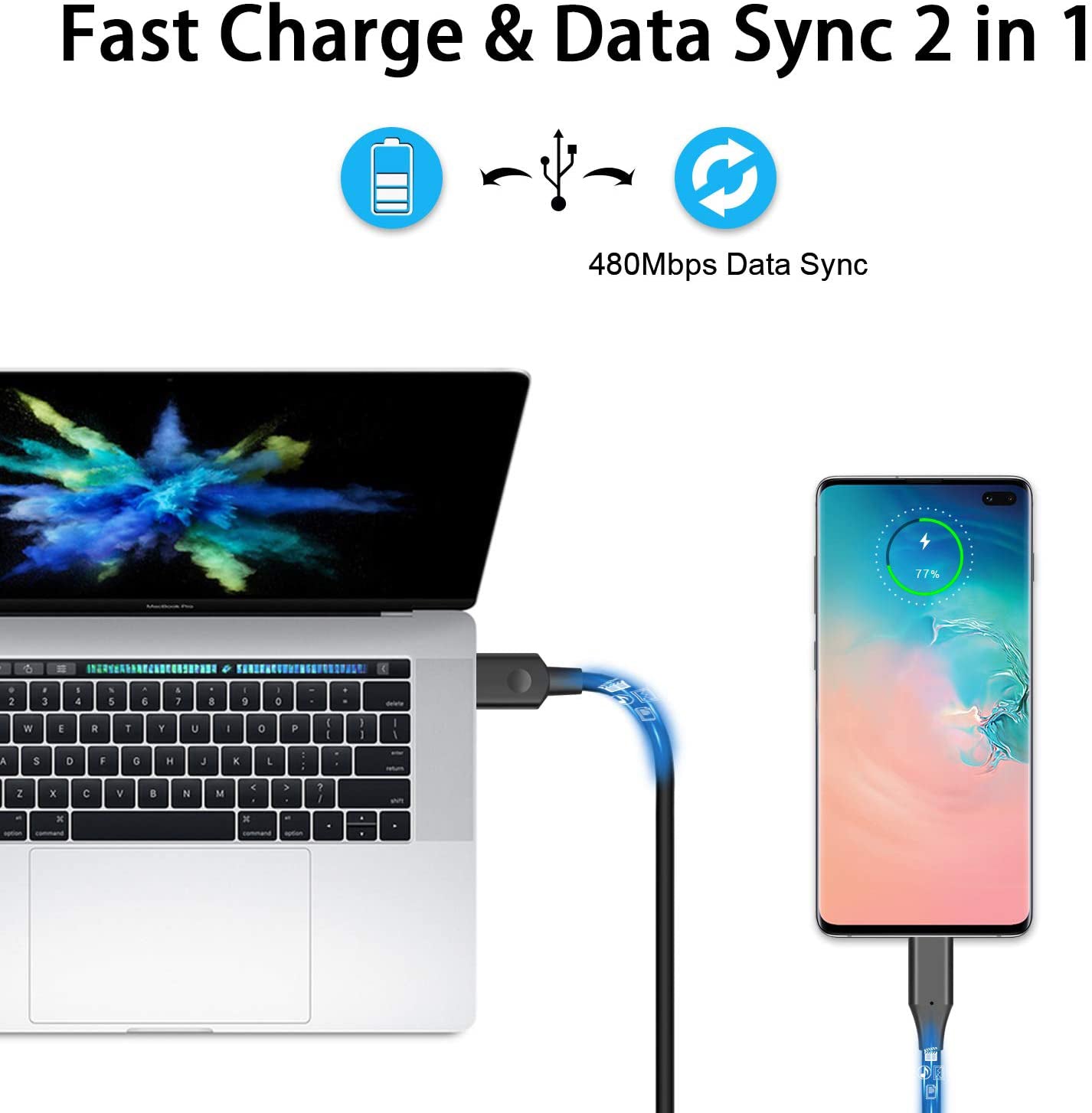 3ft and 6ft Long USB-C Cables Fast Charge TYPE-C Cord Power Wire Data Sync High Speed  - BFY74 1801-5