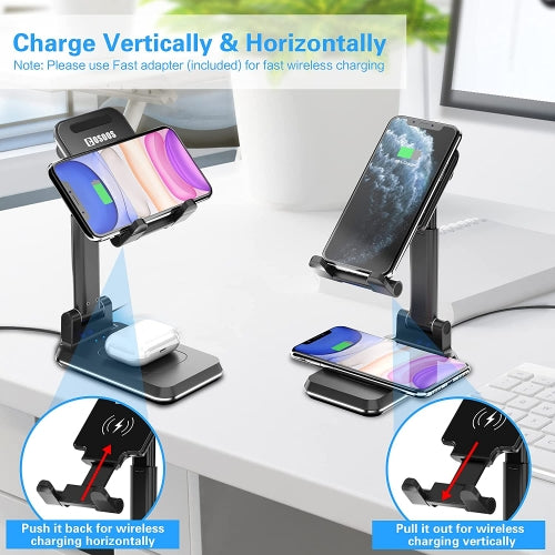 Dual 10W Wireless Charger Fast Foldable Stand 2-Coils Charging Pad  - BFJ96 1569-7