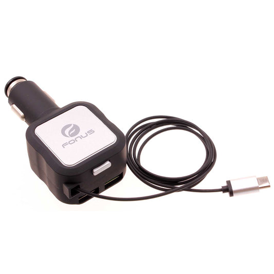 image of Car Charger Retractable 4.8Amp Type-C 2-Port USB Fast Charge  - BFM43 1064-1