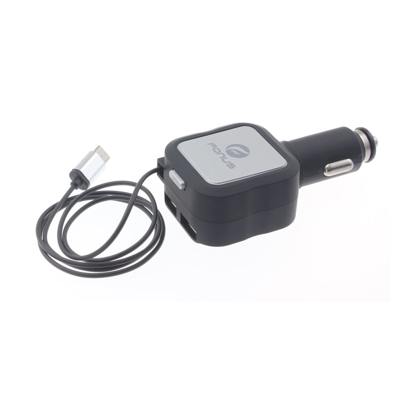 Car Charger Retractable 4.8Amp Type-C 2-Port USB Fast Charge  - BFM43 1064-2
