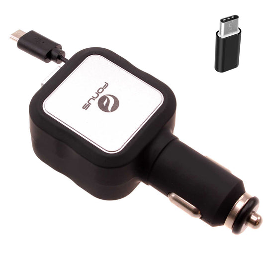 image of Retractable Car Charger TWO USB PORTS with USB-C Adapter 2016-1