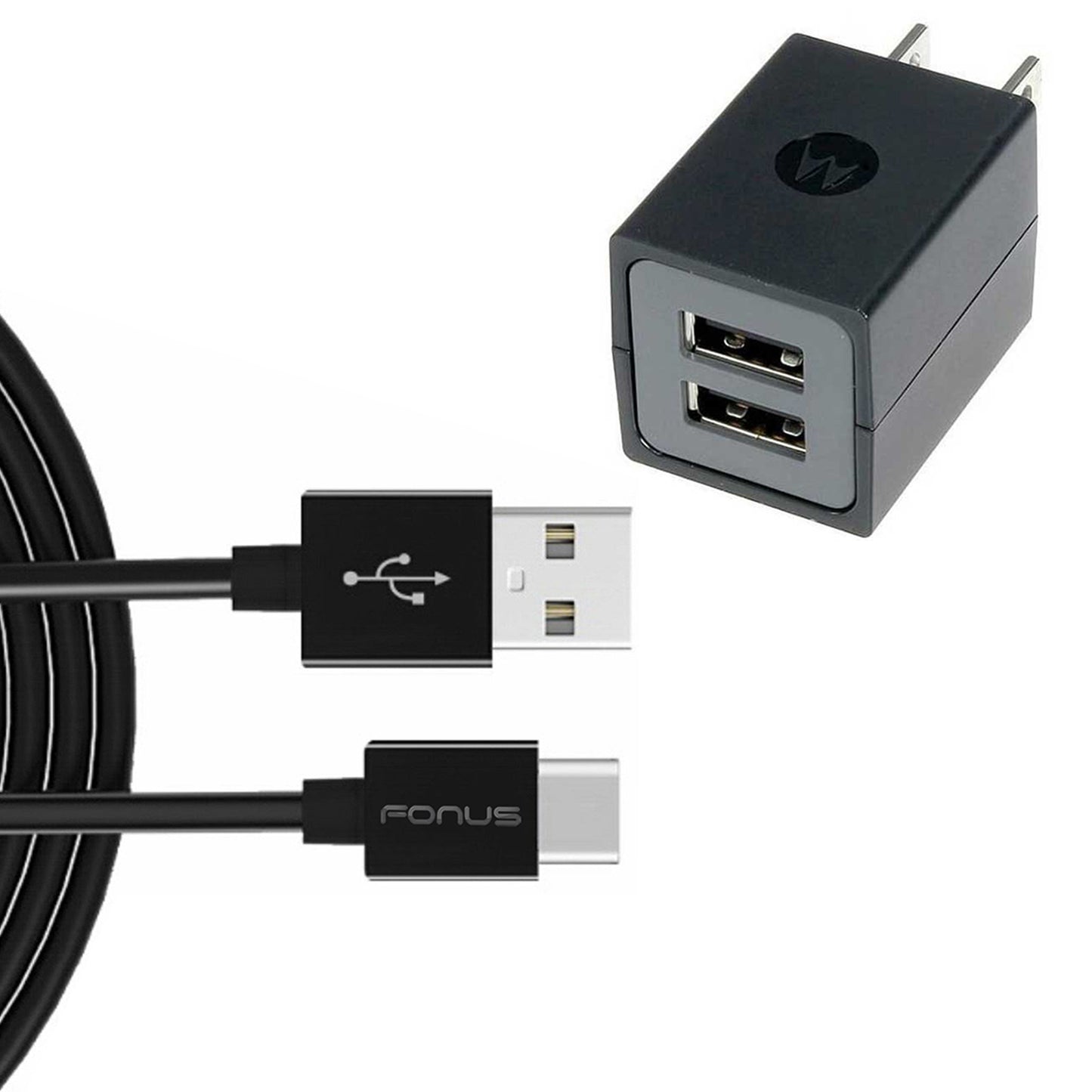 Home Wall 2 Port USB Charger with 6ft Long Type-C Cable 2058-1