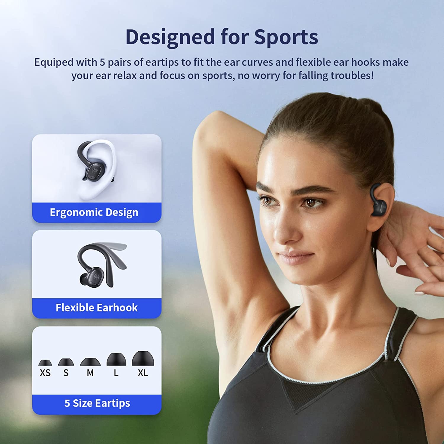 Wireless Ear-hook TWS Earphones Bluetooth Earbuds Over the Ear Headphones Bluetooth Charging Case Hands-free Mic - BFM57 1986-3