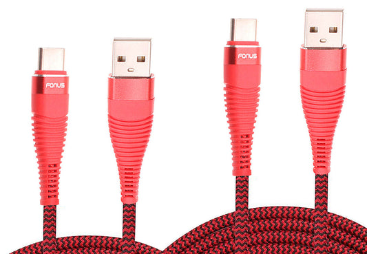  6ft and 10ft Long USB-C Cables   Fast Charge   TYPE-C Cord   Power Wire   Data Sync   Red Braided   - BFJ21+J53 1995-1