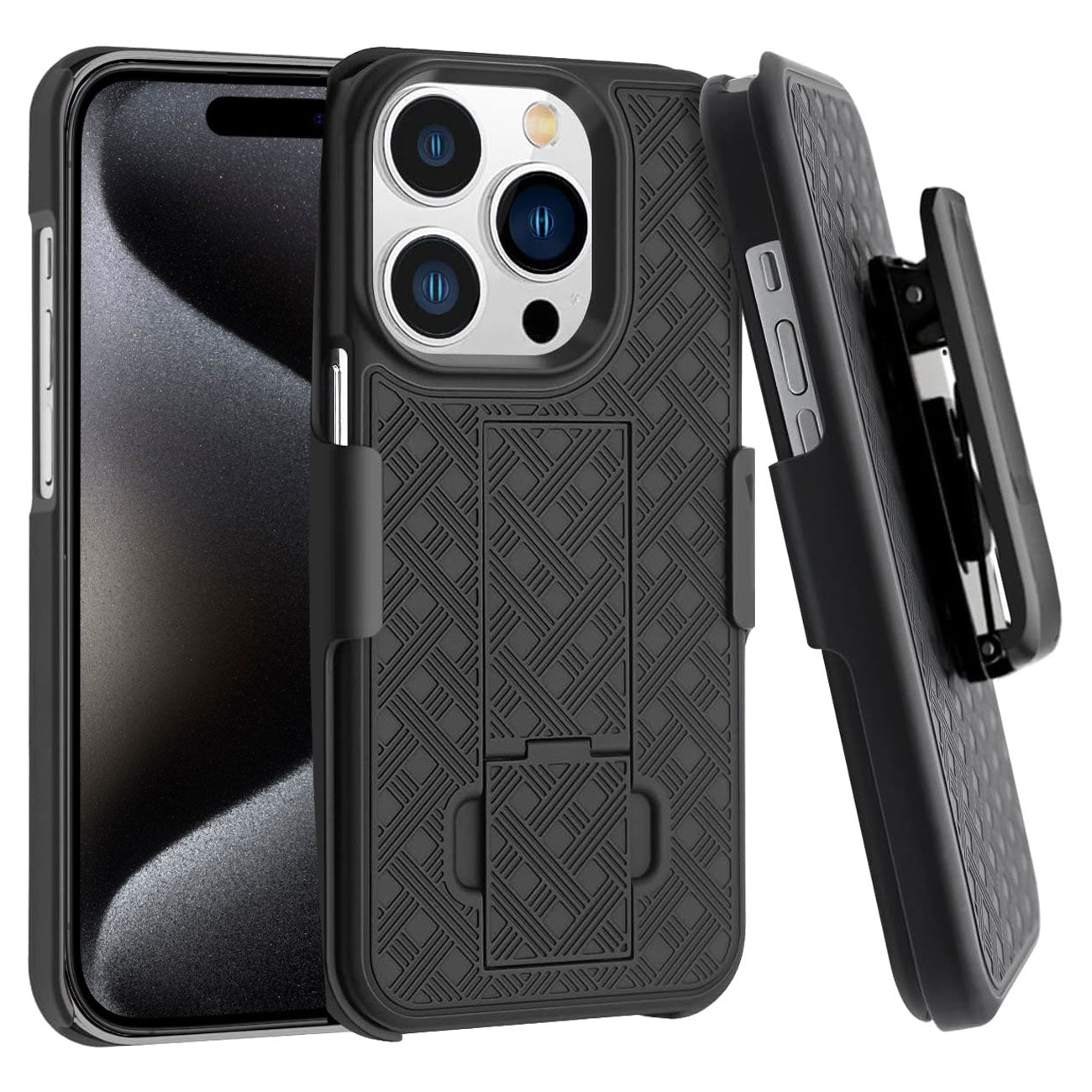 For iPhone 16 Pro - Case with Belt Clip Holster Kickstand 2126-1