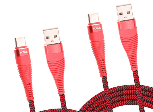 image of  6ft and 10ft Long USB-C Cables   Fast Charge   TYPE-C Cord   Power Wire   Data Sync   Red Braided   - BFJ21+J53 1995-1