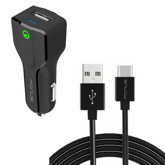 image of Car Charger 18W Fast USB Port 6ft Cable Type-C Quick Charge  - BFK42 973-1