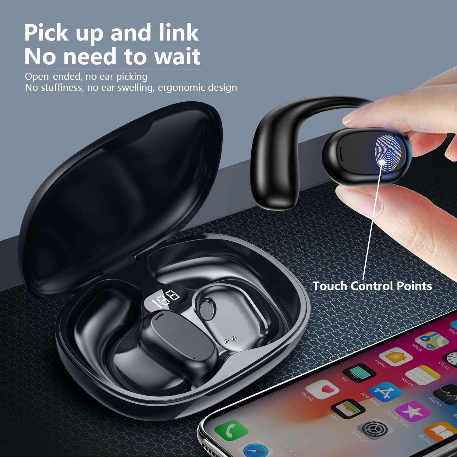  Wireless Ear-hook OWS Earphones   Bluetooth Earbuds  Over the Ear Headphones   True Stereo   Charging Case  Hands-free Mic  - BFZ95 1984-5