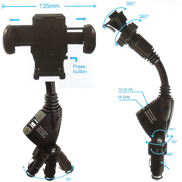 Car Mount Charger Holder DC Socket USB Port Cradle  - BFD52 626-4