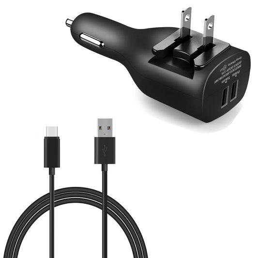 2-in-1 Car Home Charger 6ft Long USB-C Cable TYPE-C Cord Travel Power Adapter Charging Wire Folding Prongs  - BFY10 1731-1