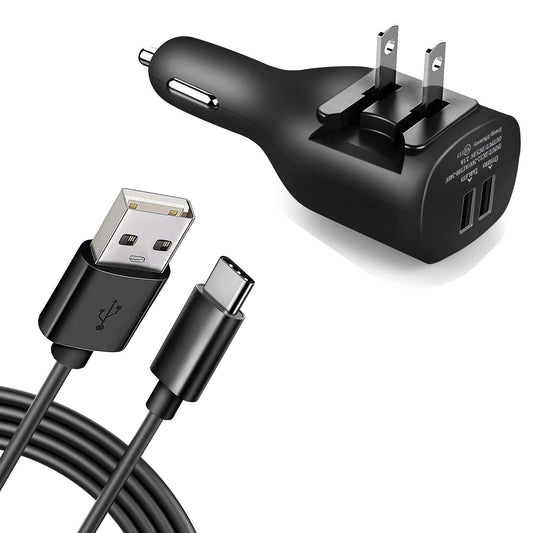 image of 2-in-1 Car Home Charger 6ft Long USB-C Cable TYPE-C Cord Travel Power Adapter Charging Wire Folding Prongs  - BFY10 1731-1