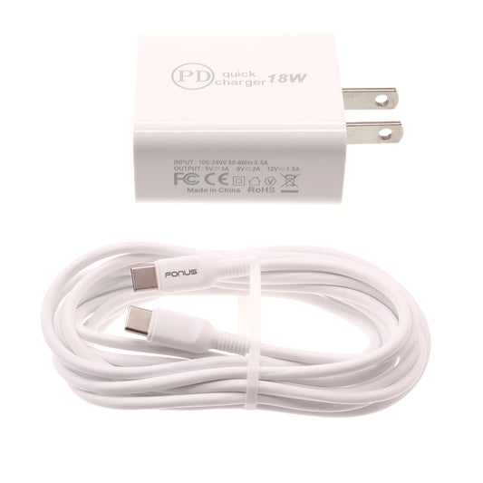 image of 18W PD Home Charger Fast Type-C 10ft Long Cable Quick Power Adapter  - BFE03 1489-1