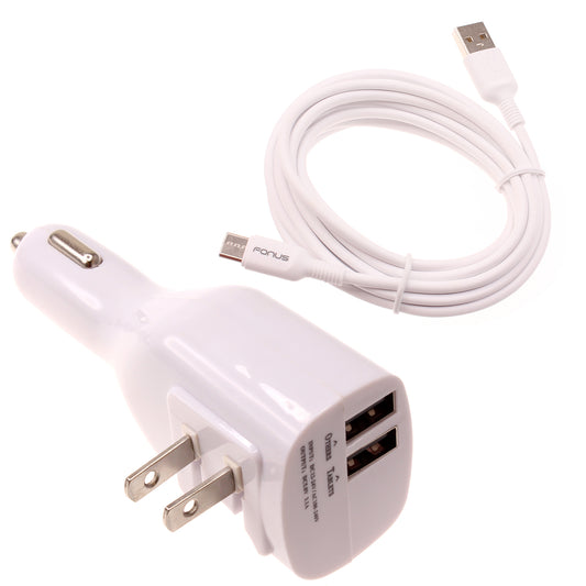 2-in-1 Car Home Charger 6ft Long USB-C Cable TYPE-C Cord Travel Power Adapter Charging Wire Folding Prongs  - BFY12 1733-1