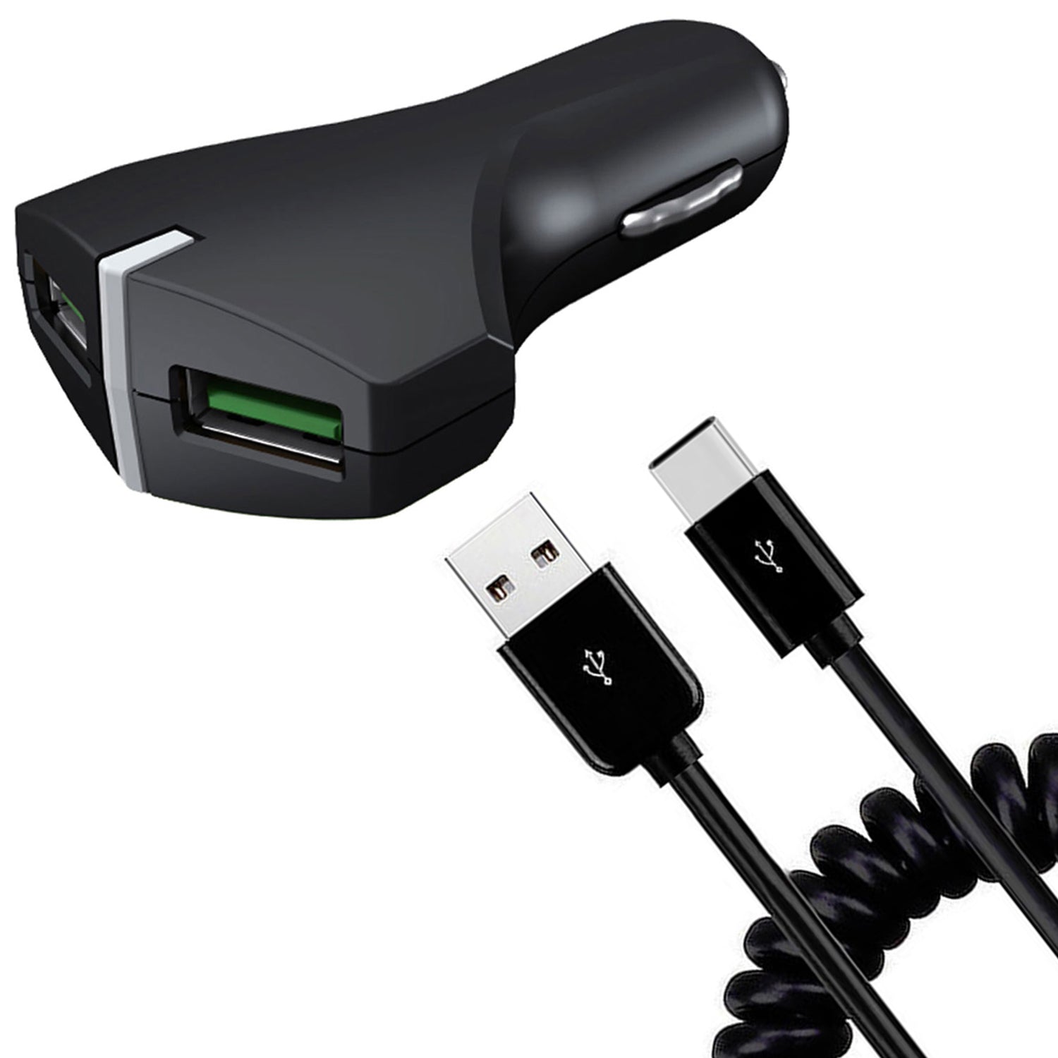 Car Charger 36W Fast 2-Port USB Coiled Cable Type-C Quick Charge  - BFE39 1487-1