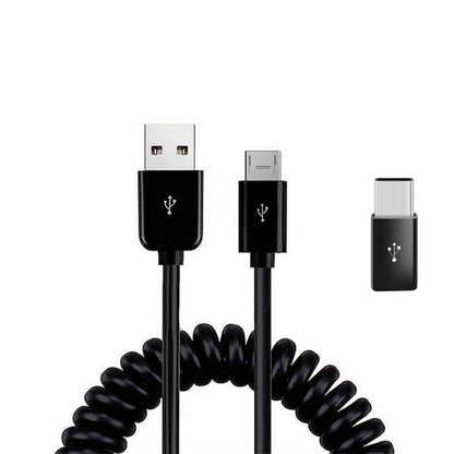 Coiled USB Cable Charger Cord Micro-USB to USB-C Adapter Power Wire Sync Black  - BFK81 1881-1