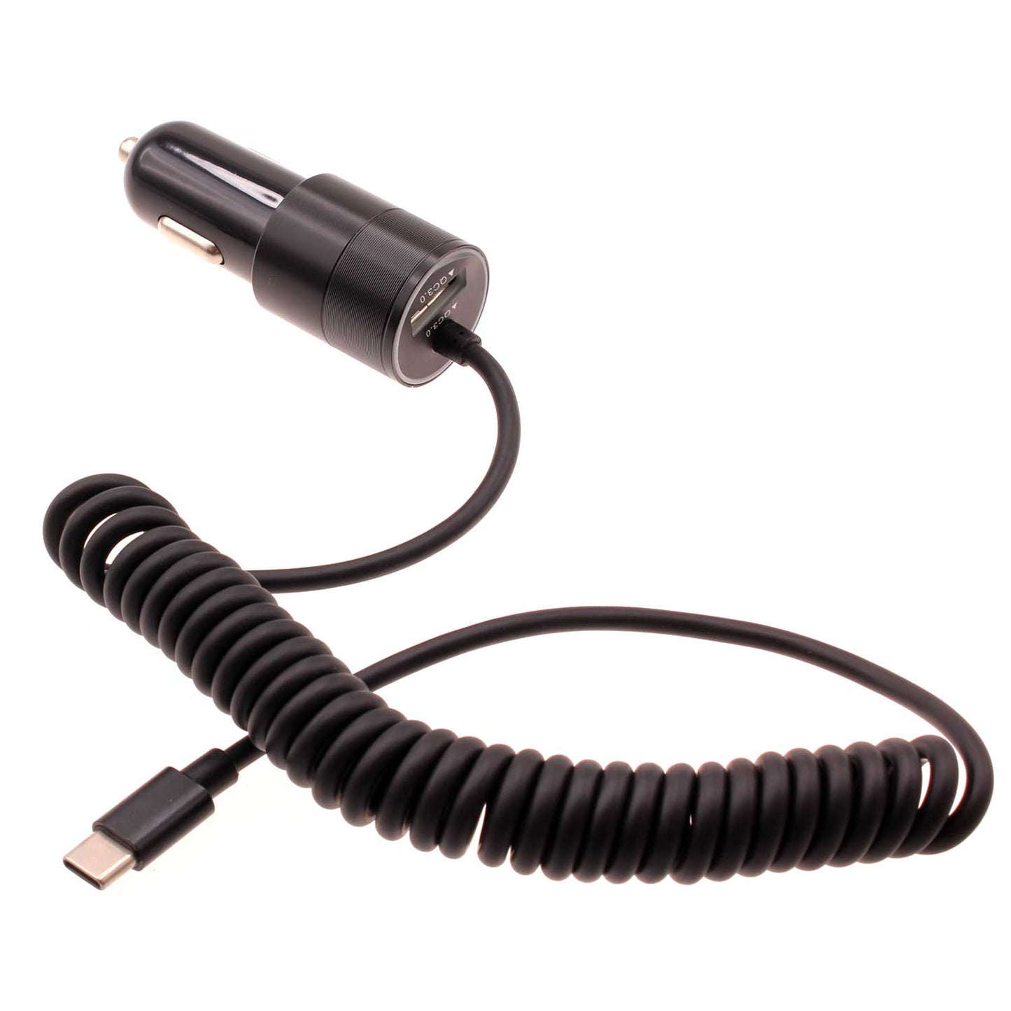 36W Fast Car Charger USB-C Power Adapter Coiled Type-C Cable Extra USB Port DC Socket  - BFJ27 1573-1