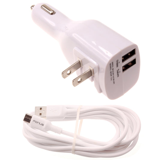 2-in-1 Car Home Charger 6ft Long USB-C Cable TYPE-C Cord Travel Power Adapter Charging Wire Folding Prongs  - BFY12 1733-1