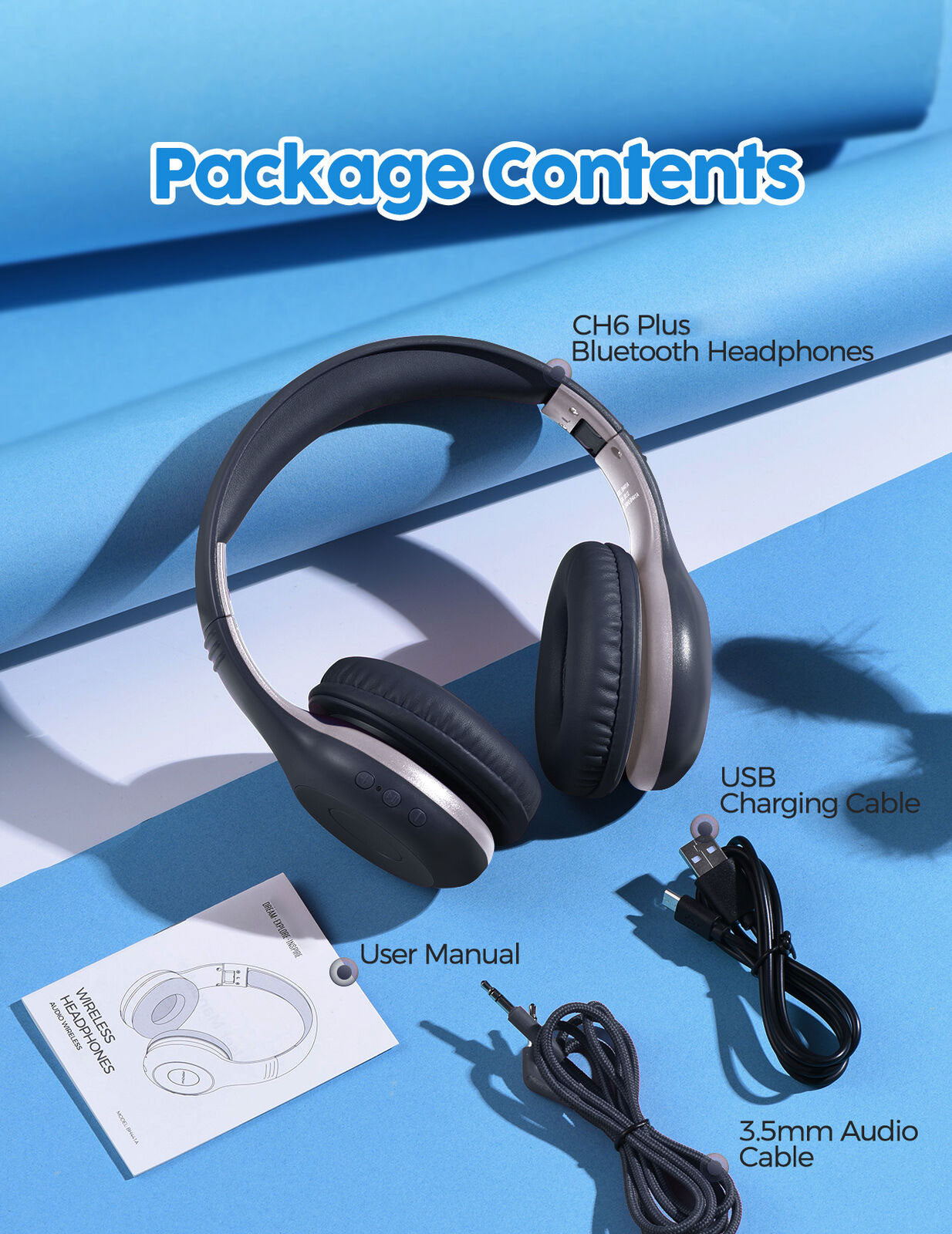 Wireless Headphones Foldable Headset w Mic Hands-free Earphones - BFD43 1814-6