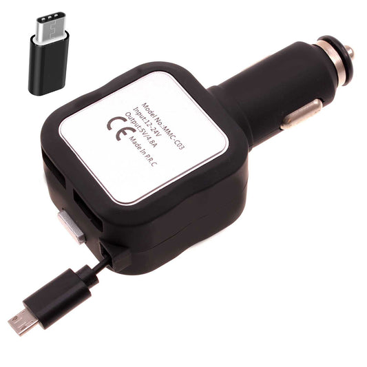 image of Retractable Car Charger TWO USB PORTS with USB-C Adapter 2016-1