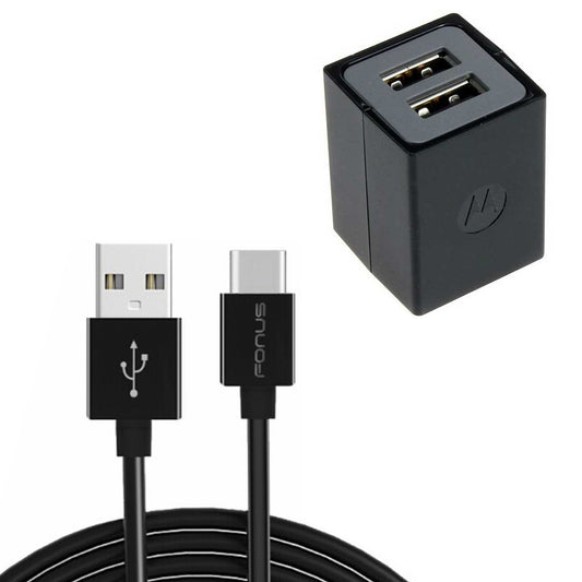 image of Home Wall 2 Port USB Charger with 6ft Long Type-C Cable 2058-1