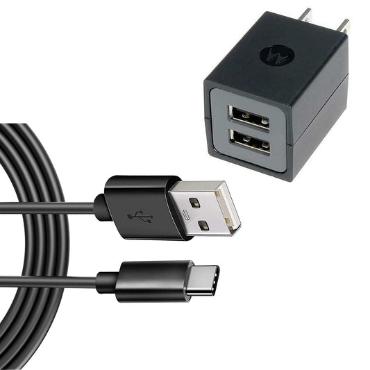 image of Home Wall 2 Port USB Charger with 6ft Long Type-C Cable 2058-1