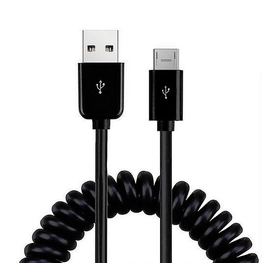 Coiled USB Cable Charger Cord Micro-USB to USB-C Adapter Power Wire Sync Black  - BFK81 1881-2