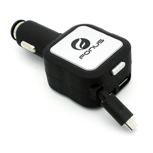 Car Charger Retractable 4.8Amp 2-Port USB Micro-USB DC Socket  - BFM89 836-2