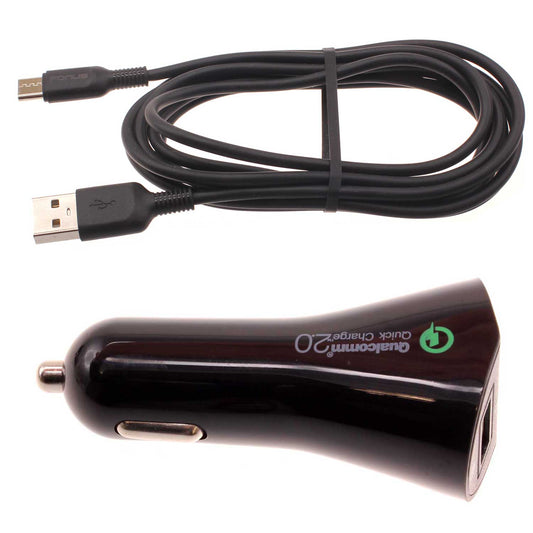 image of Car Charger 30W Fast 2-Port USB 6ft Cable Type-C Quick Charge  - BFA56 852-1