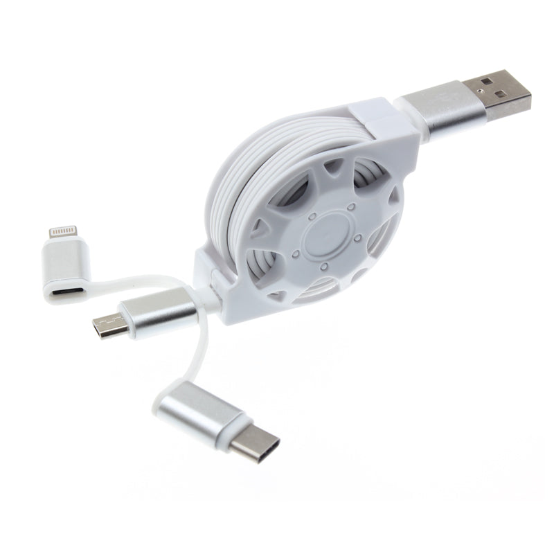 USB Cable Retractable Charger Power Cord 3-in-1  - BFR29 1102-5