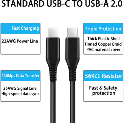 10ft Long USB-C Cable PD Fast Charger Cord Power Wire (Type-C to Type-C) Sync  - BFK53 1464-5