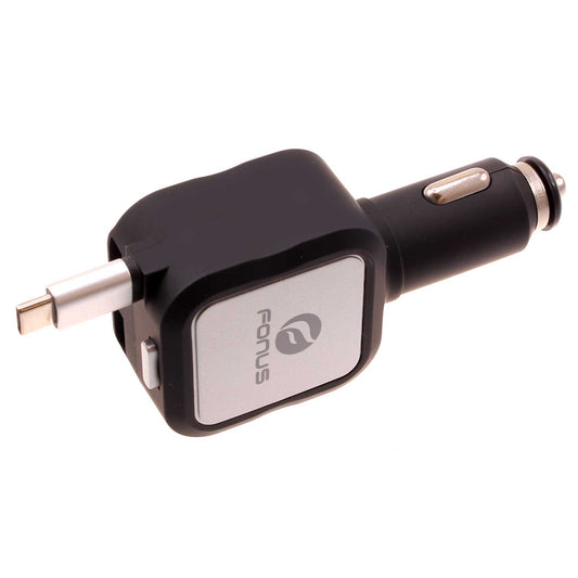 image of Car Charger Retractable 4.8Amp Type-C 2-Port USB Fast Charge  - BFM43 1064-1