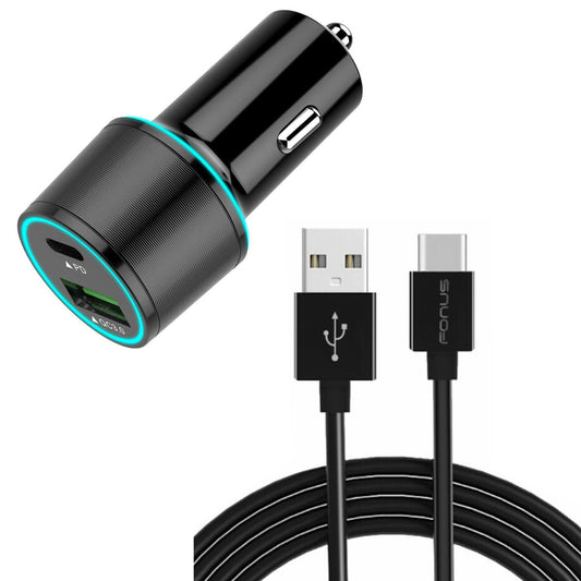 Quick Car Charger 36W 2-Port USB Cable Type-C PD  Power Adapter  - BFL91 1336-1