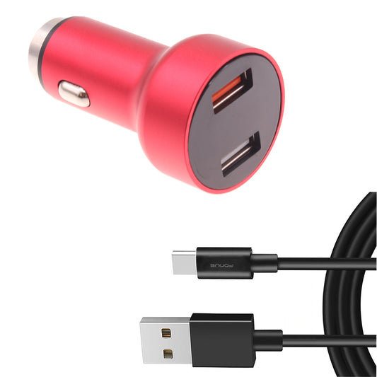 image of Car Charger 24W Fast 2-Port 6ft USB-C Cable DC Socket Power  - BFE14 1496-1