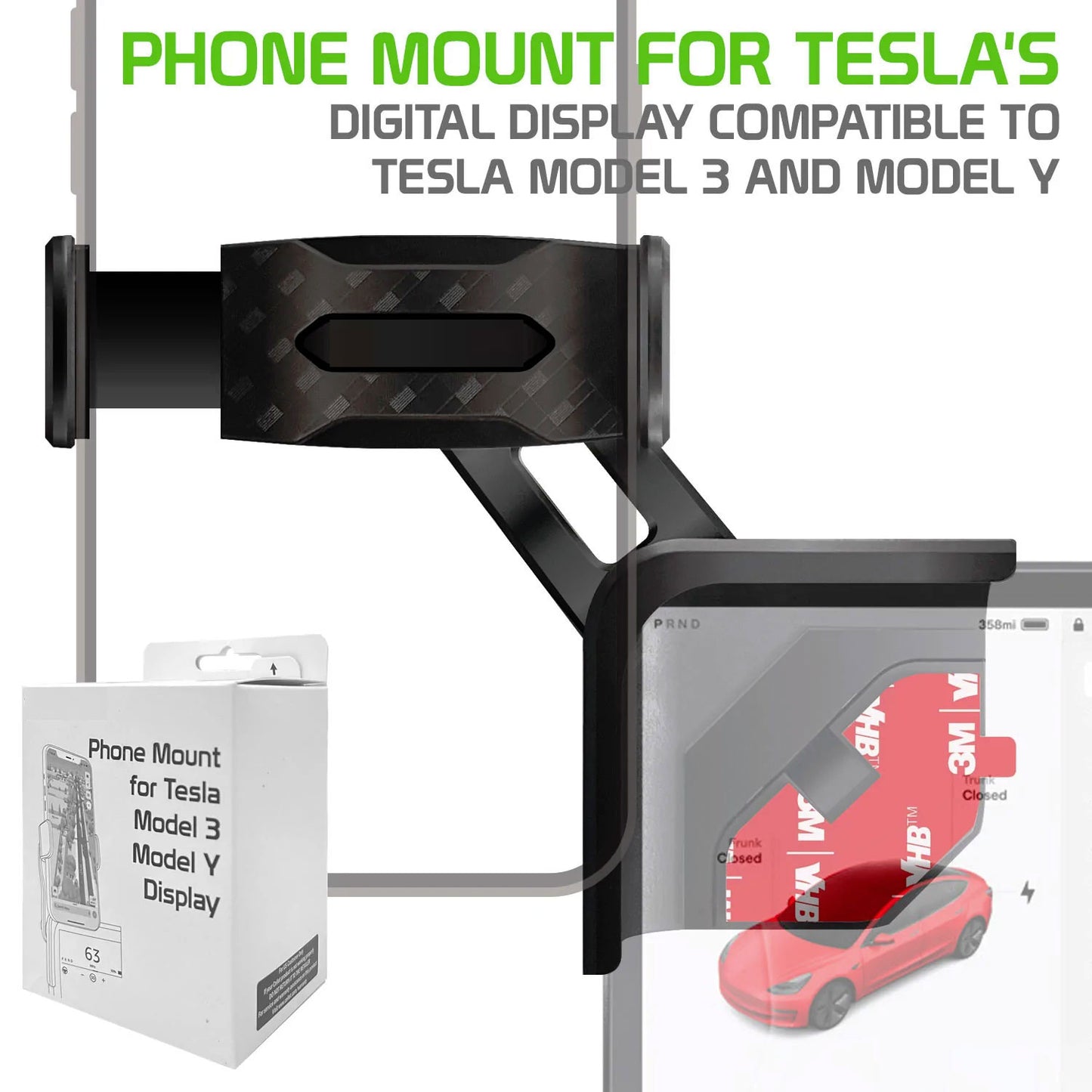 Car Mount for Tesla Model 3 and Y Only Display Phone Holder Strong Grip Dock  - BFY48 1774-2