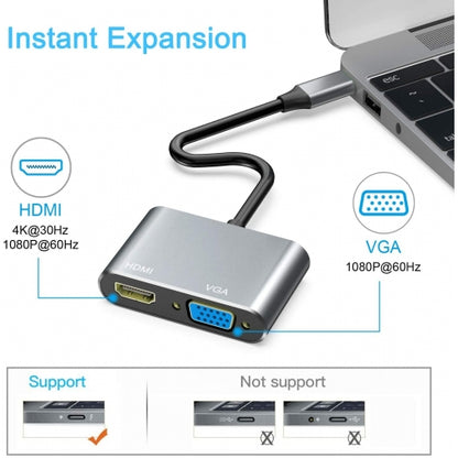 USB-C to HDMI VGA Adapter Video Splitter HDTV Cable TV Video Hub Projector Converter  - BFF91 1564-3