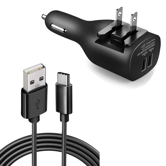 2-in-1 Car Home Charger 6ft Long USB-C Cable TYPE-C Cord Travel Power Adapter Charging Wire Folding Prongs  - BFY10 1731-1